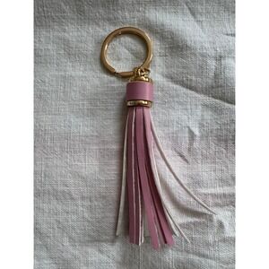 Pink Faux Leather Tassel Keychain Gold Tone Ring